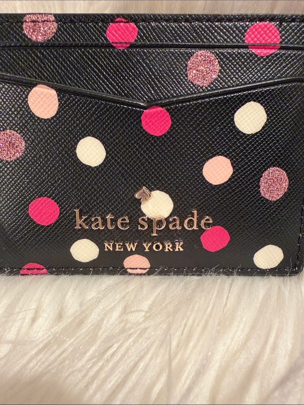 Kate Spade New York Black Polka Dot Card Holder with Pink Accents - Picture 3 of 7
